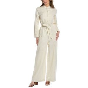 Weekend Max Mara Ulla Cotton Linen Long Sleeve Jumpsuit Cream Size 10 Button Up